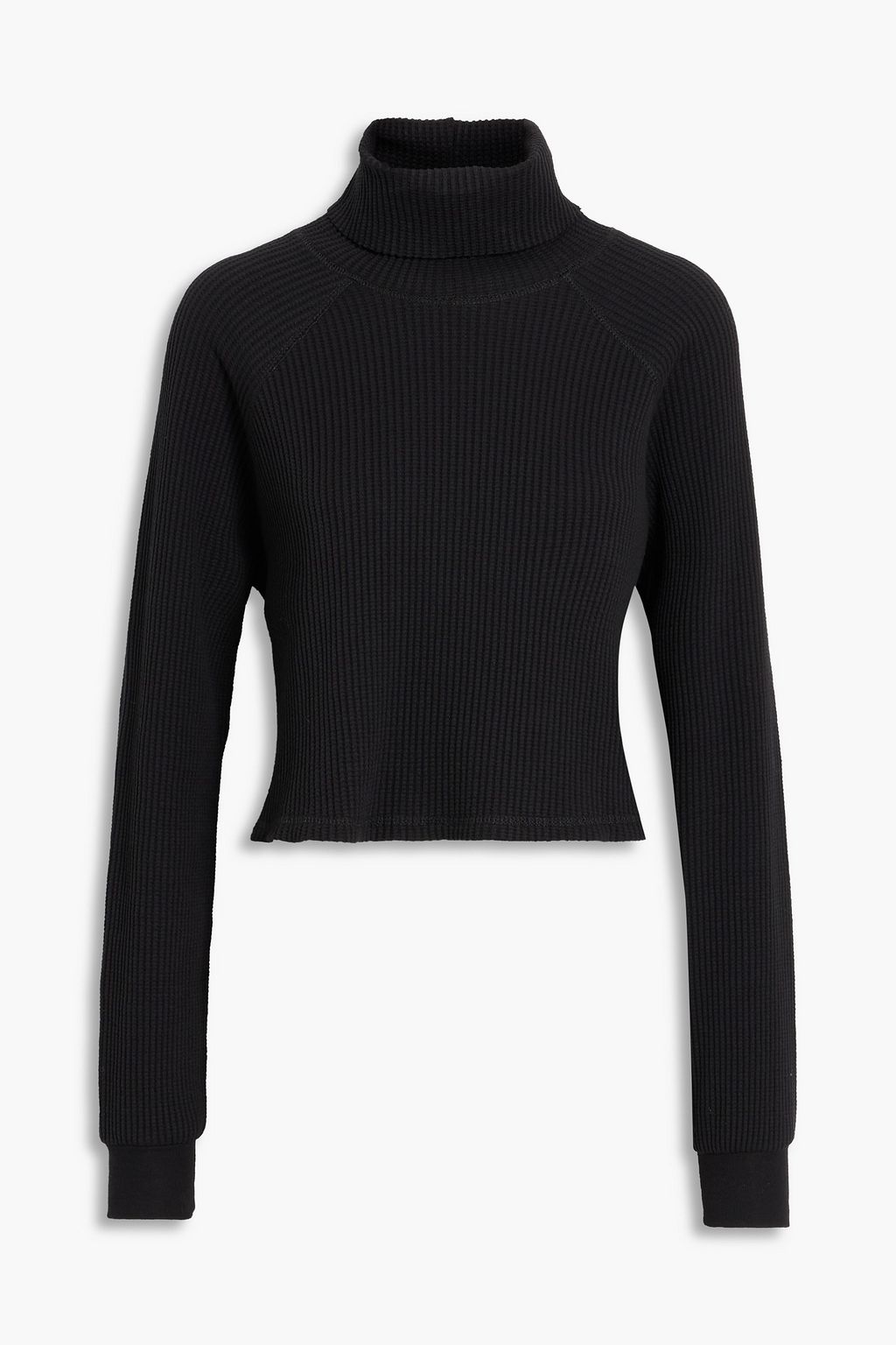 Cropped waffle-knit cotton-blend turtleneck sweater