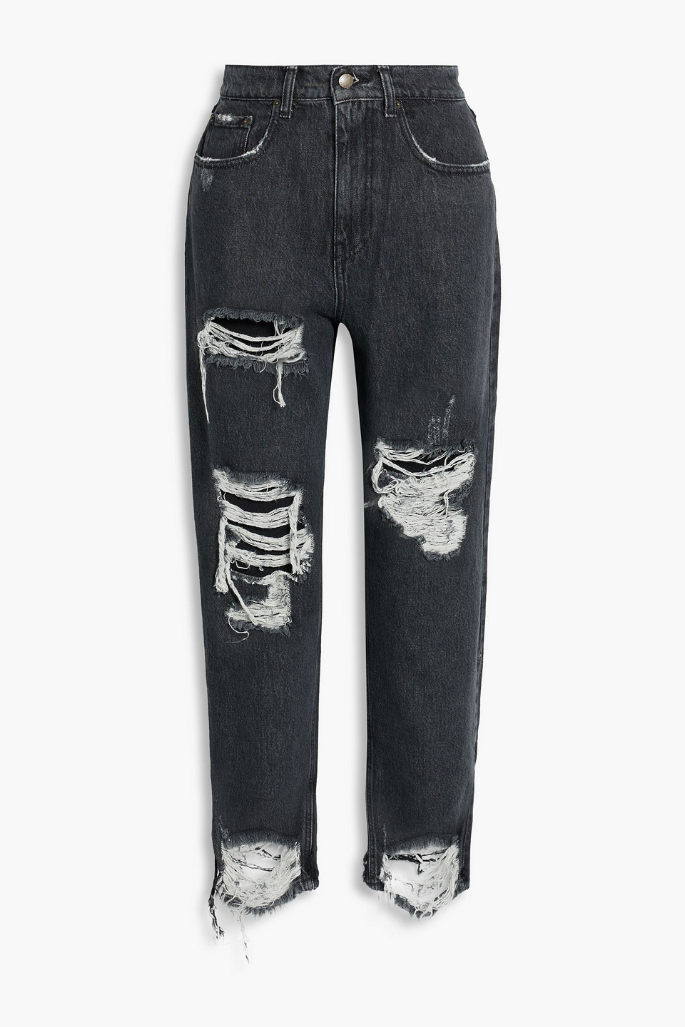 retrofête - maggie distressed high-rise straight-leg jeans - black - 36