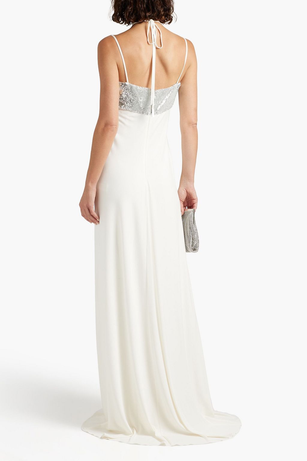HALSTON Del cutout sequined jersey jumpsuit