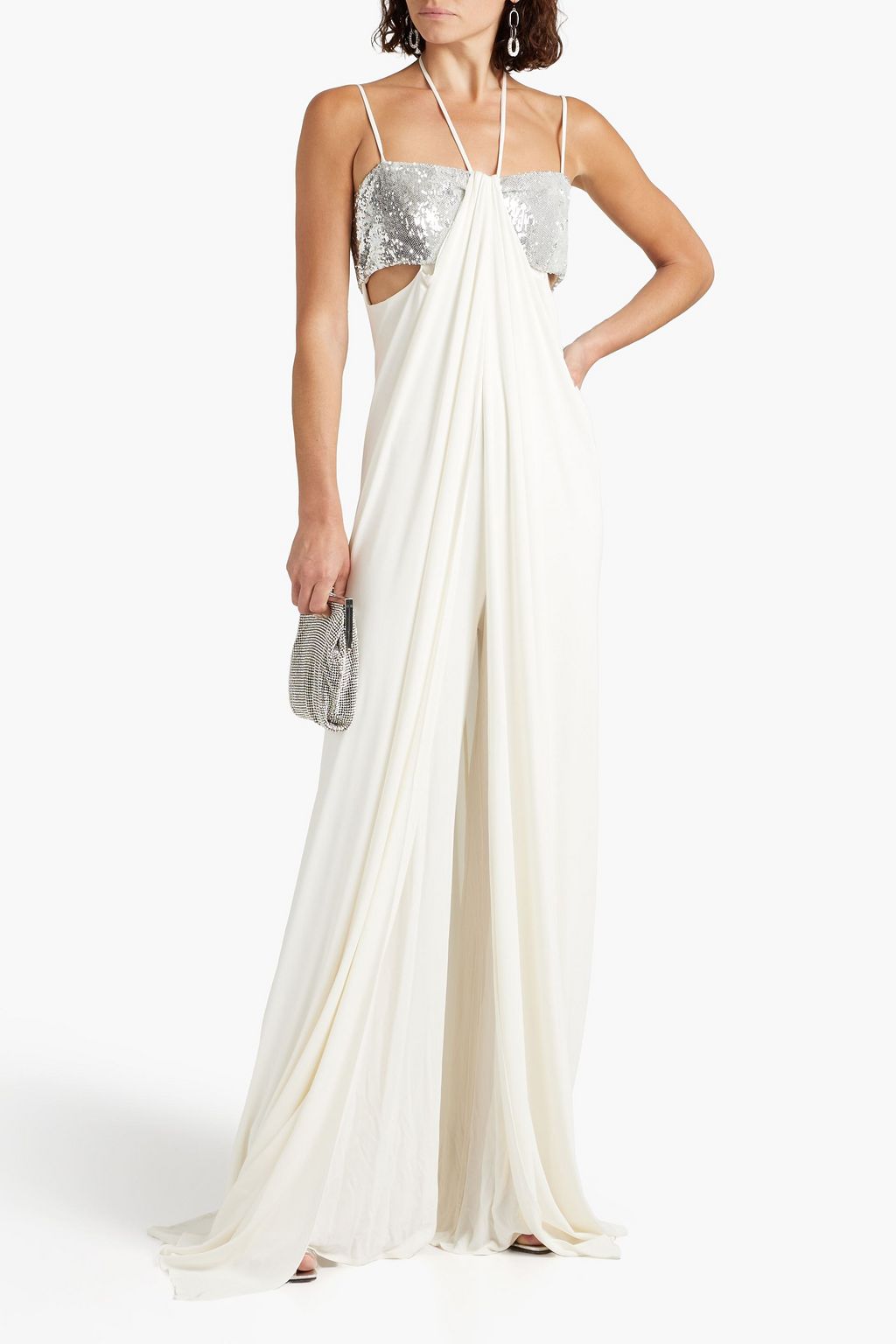 HALSTON Del cutout sequined jersey jumpsuit
