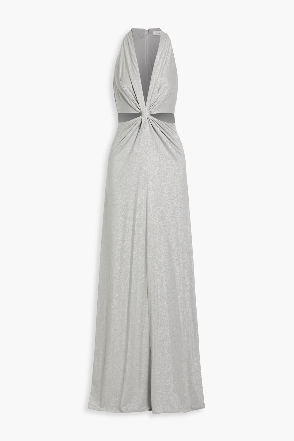 Halston Rose twisted cutout metallic jersey gown