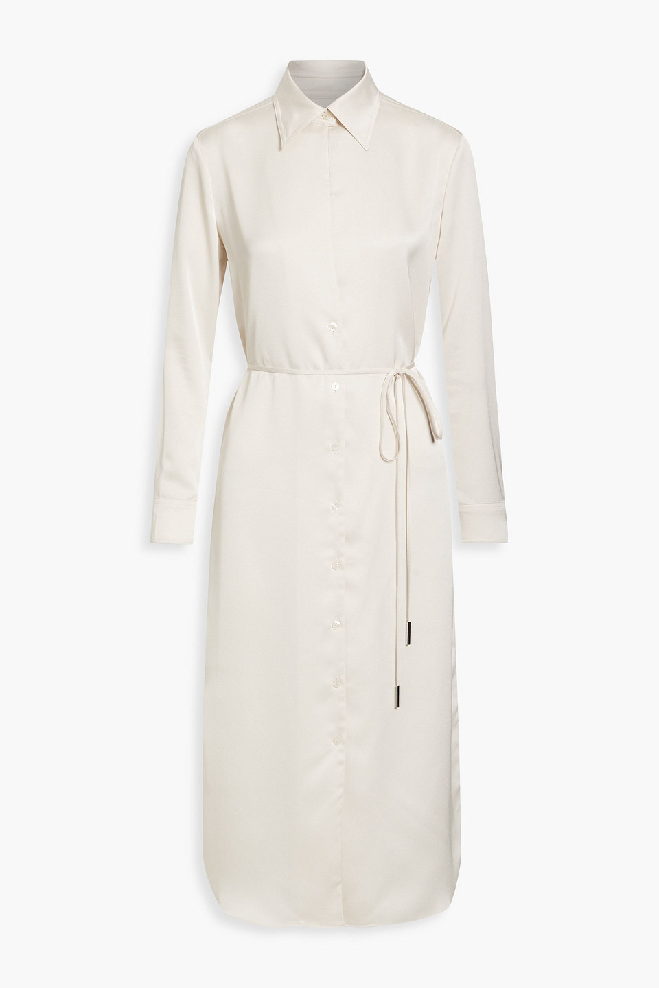 Halston Belted Satin-crepe Midi Shirt Dress In Cream