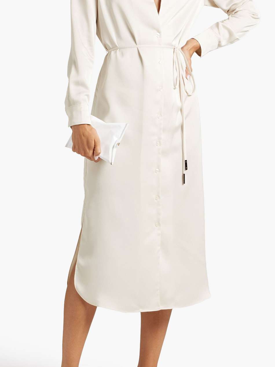belted satin-crepe midi shirt dress