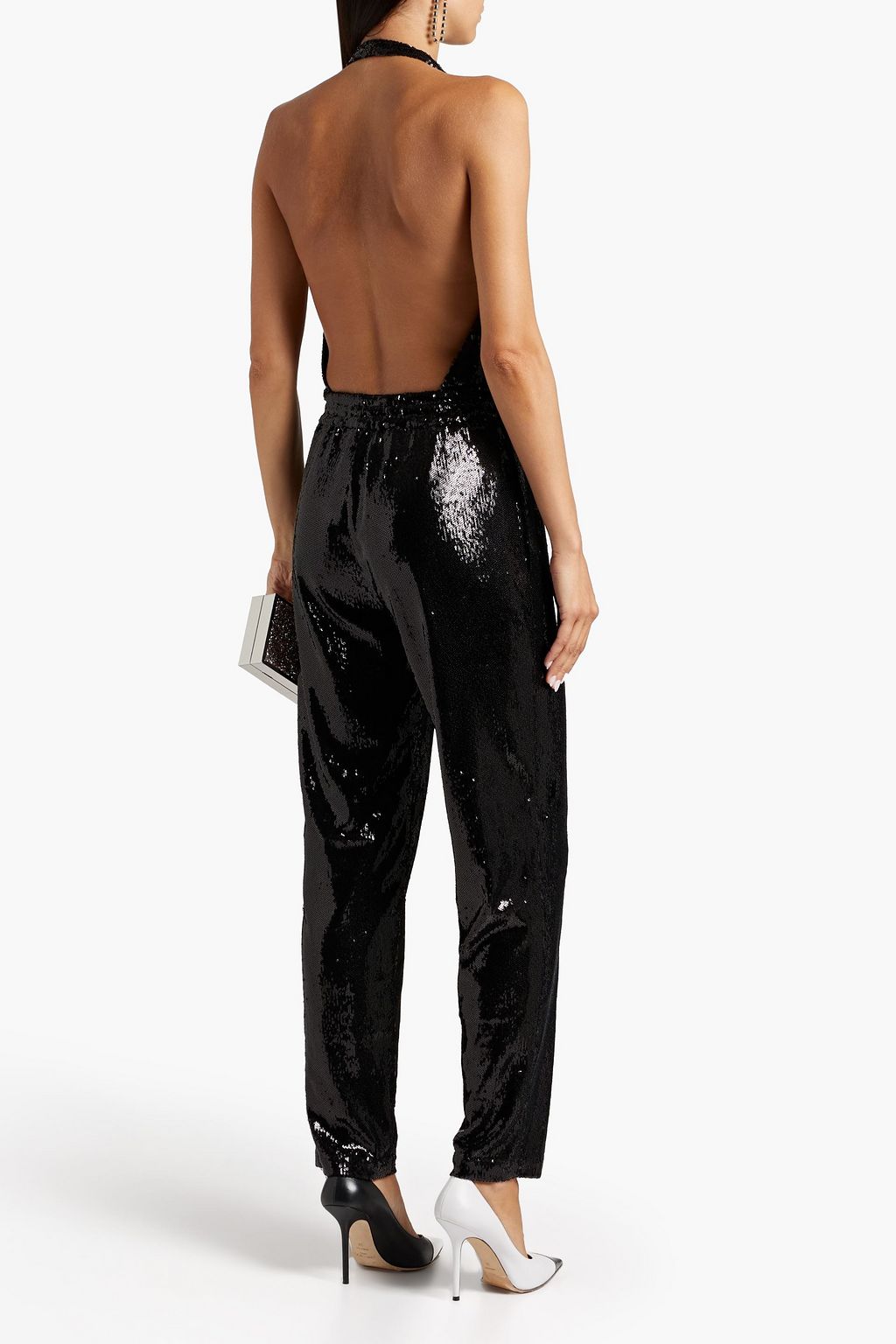 HALSTON Hannah sequined stretch-mesh tapered pants