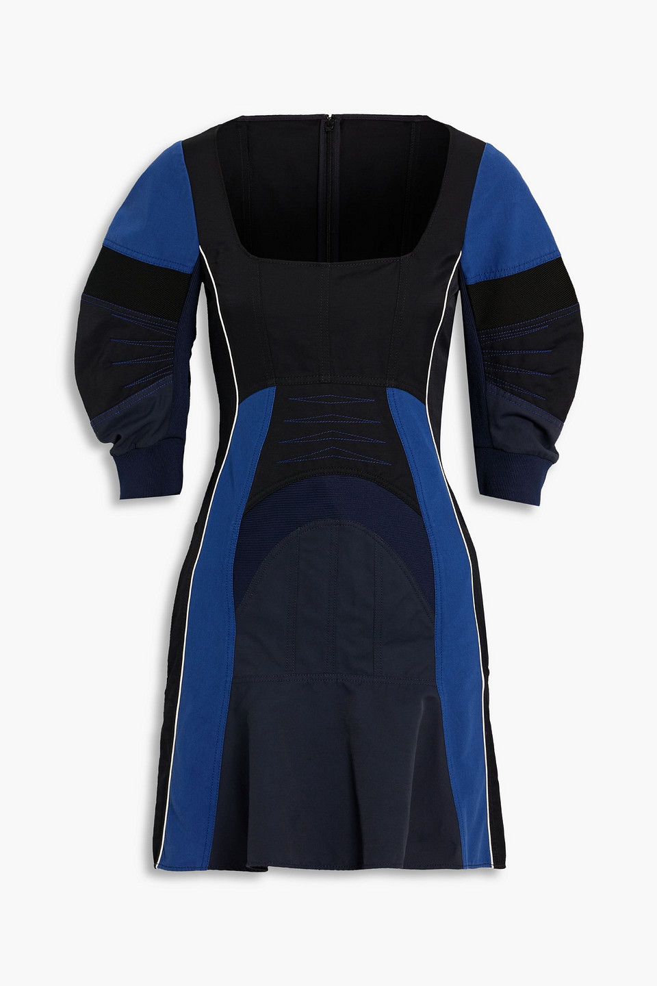 Stella Mccartney Fluted Two-tone Woven Mini Dress In Blue