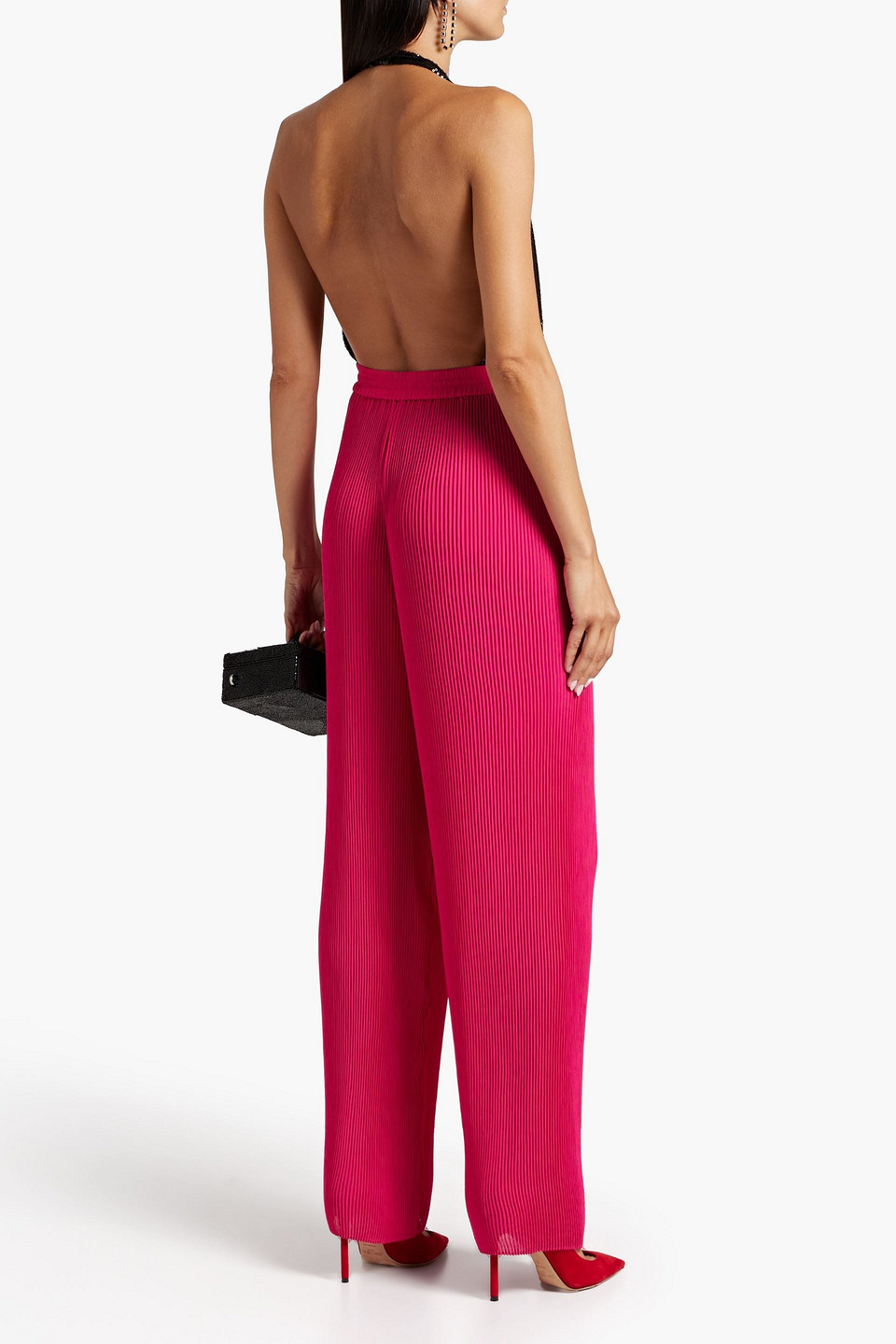 Halston Sophia Pleated Crepon Pant In Fuchsia