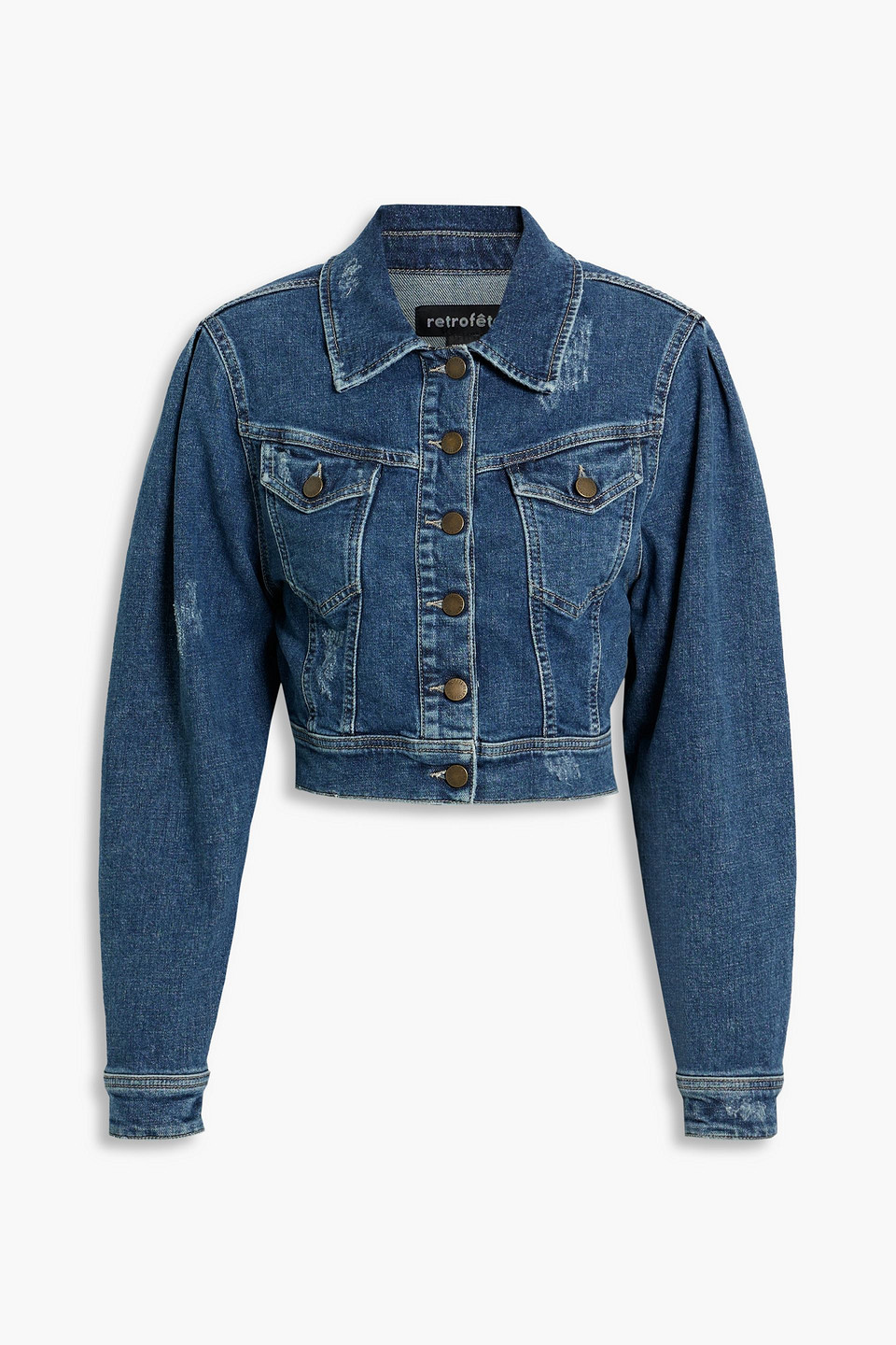 Retroféte Daria Cropped Distressed Denim Jacket In Blue