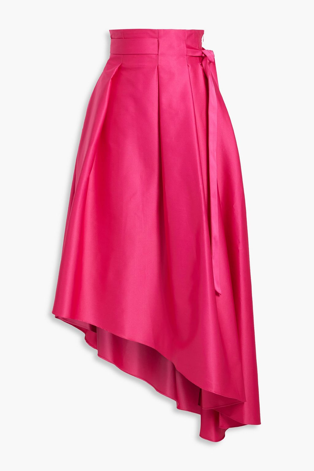 Bright pink Ames asymmetric pleated duchesse-satin midi skirt