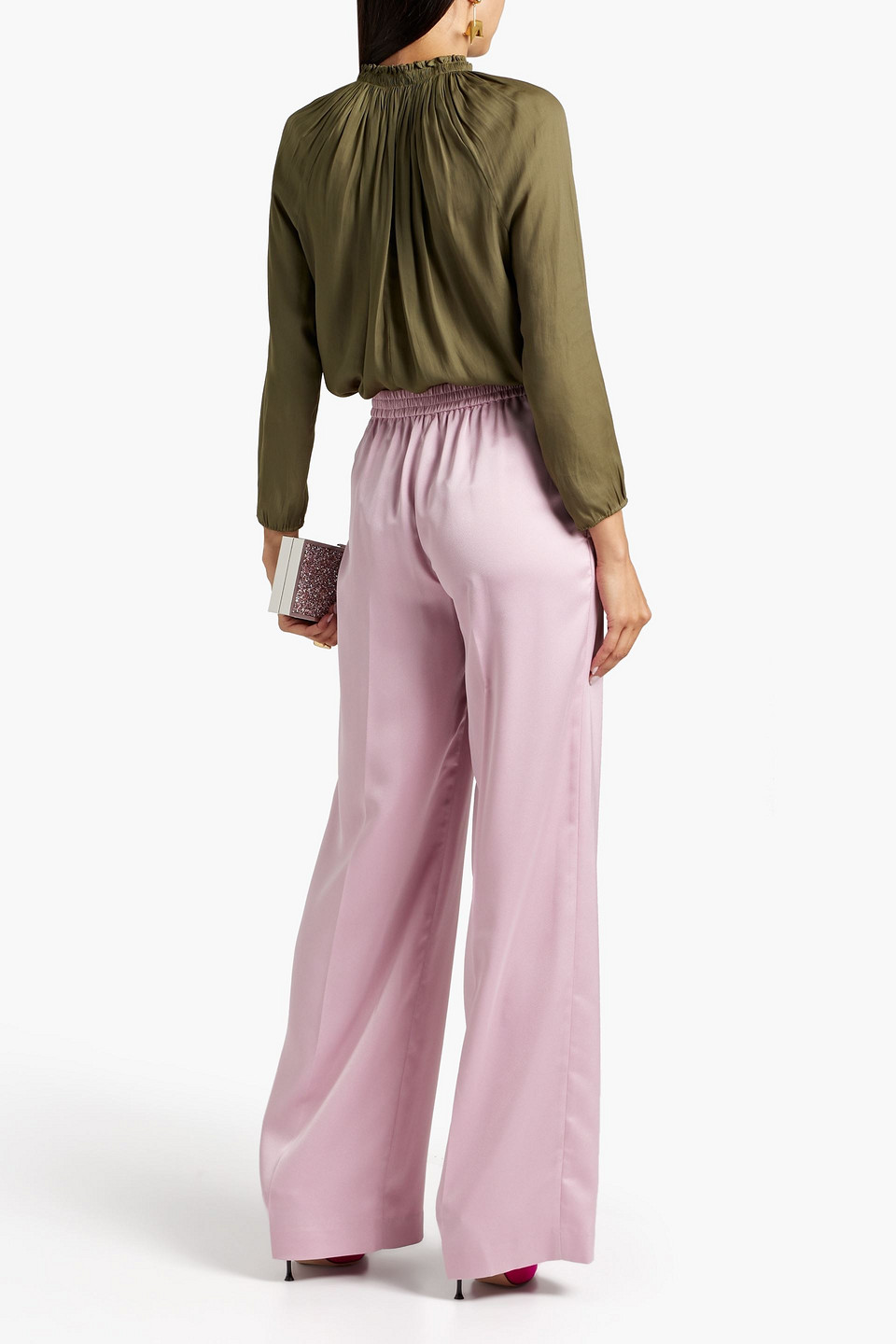 Shop Halston Aleah Satin Wide-leg Pants In Blush