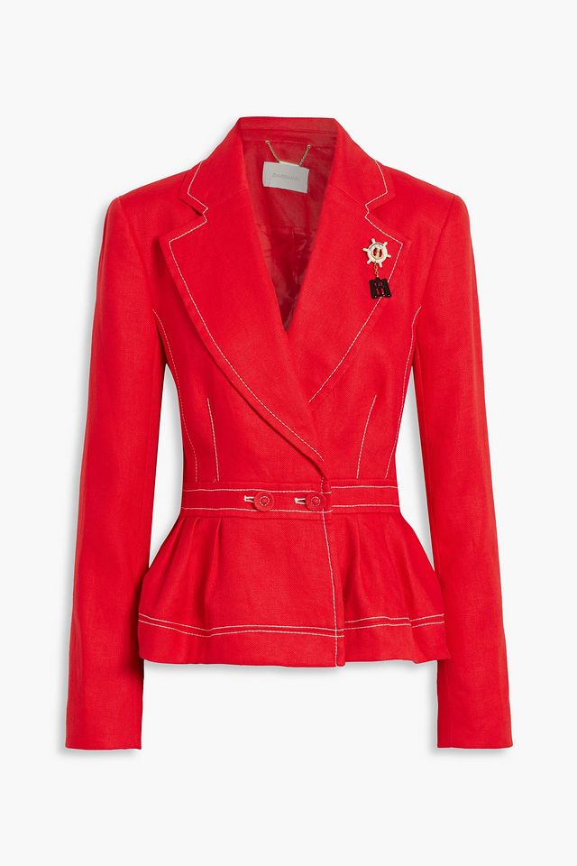 Postcard appliquéd linen peplum jacket