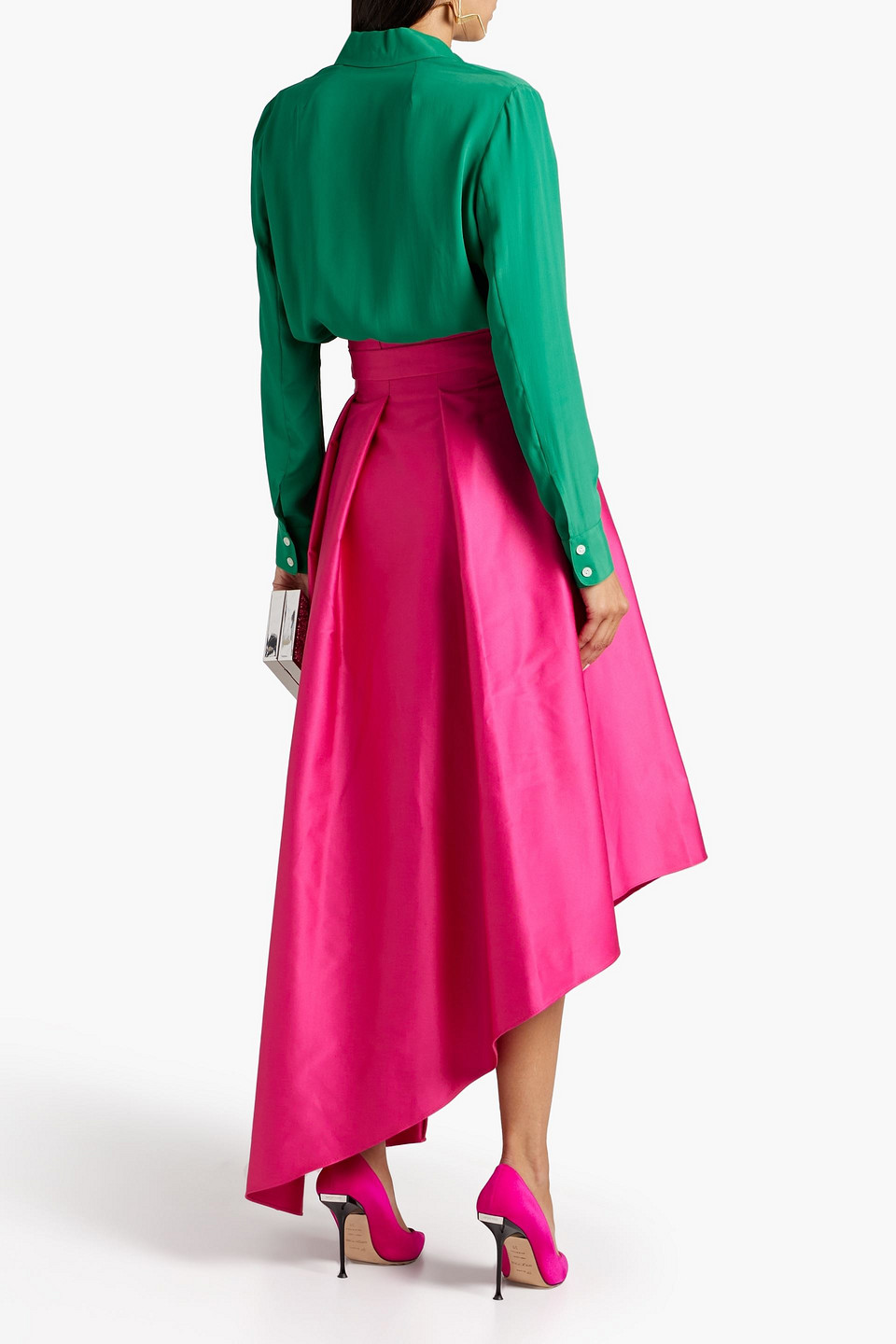 Shop Halston Aria Crepe Shirt In Jade