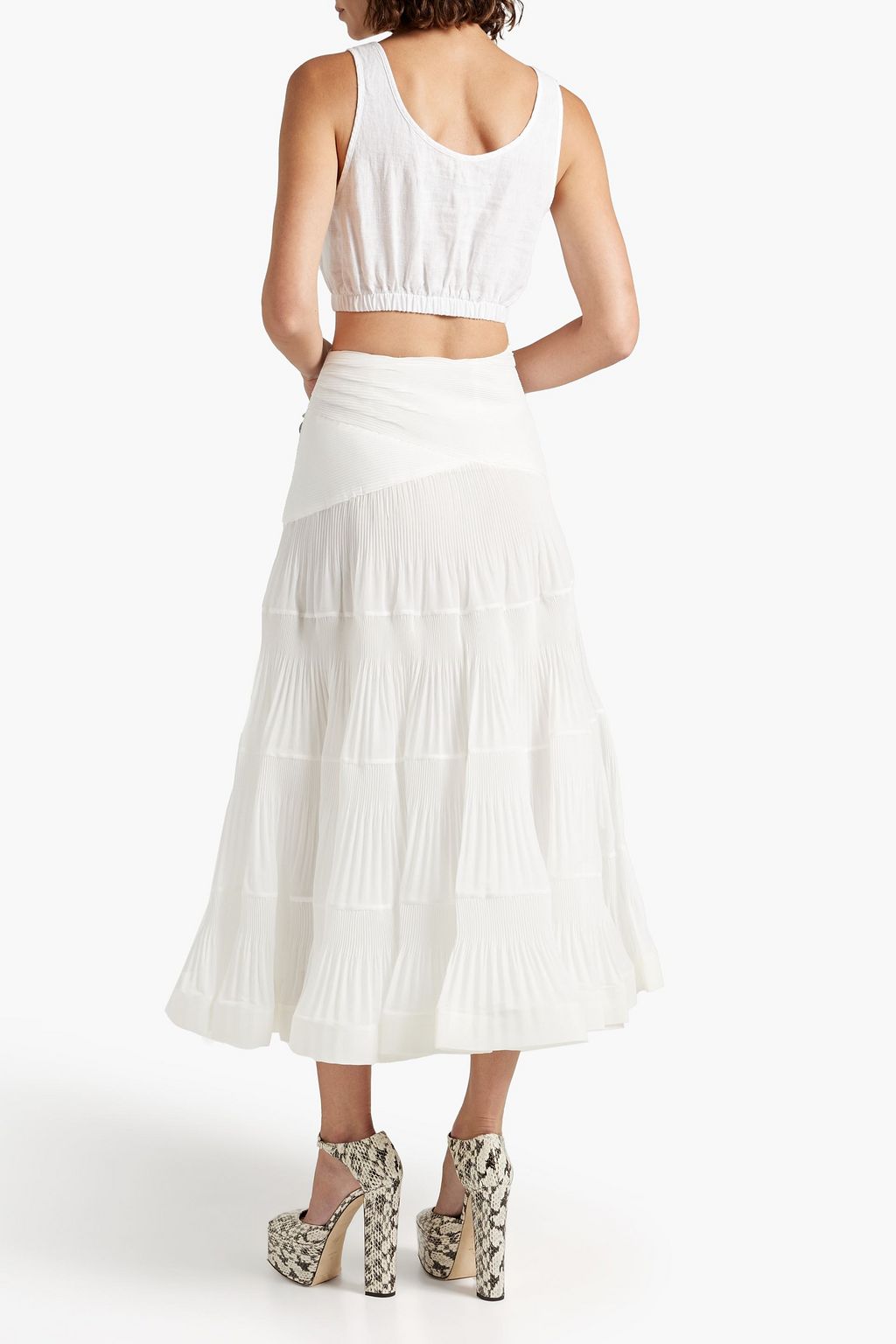 ZIMMERMANN Tiered plissé-organza midi skirt