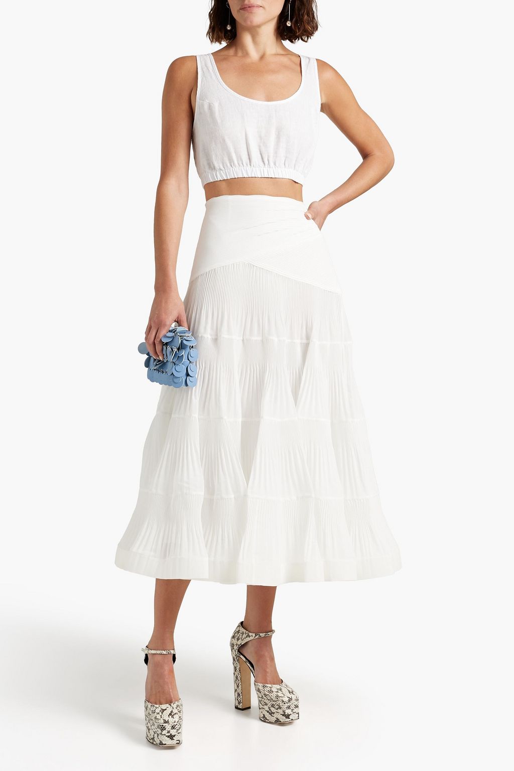 ZIMMERMANN Tiered plissé-organza midi skirt