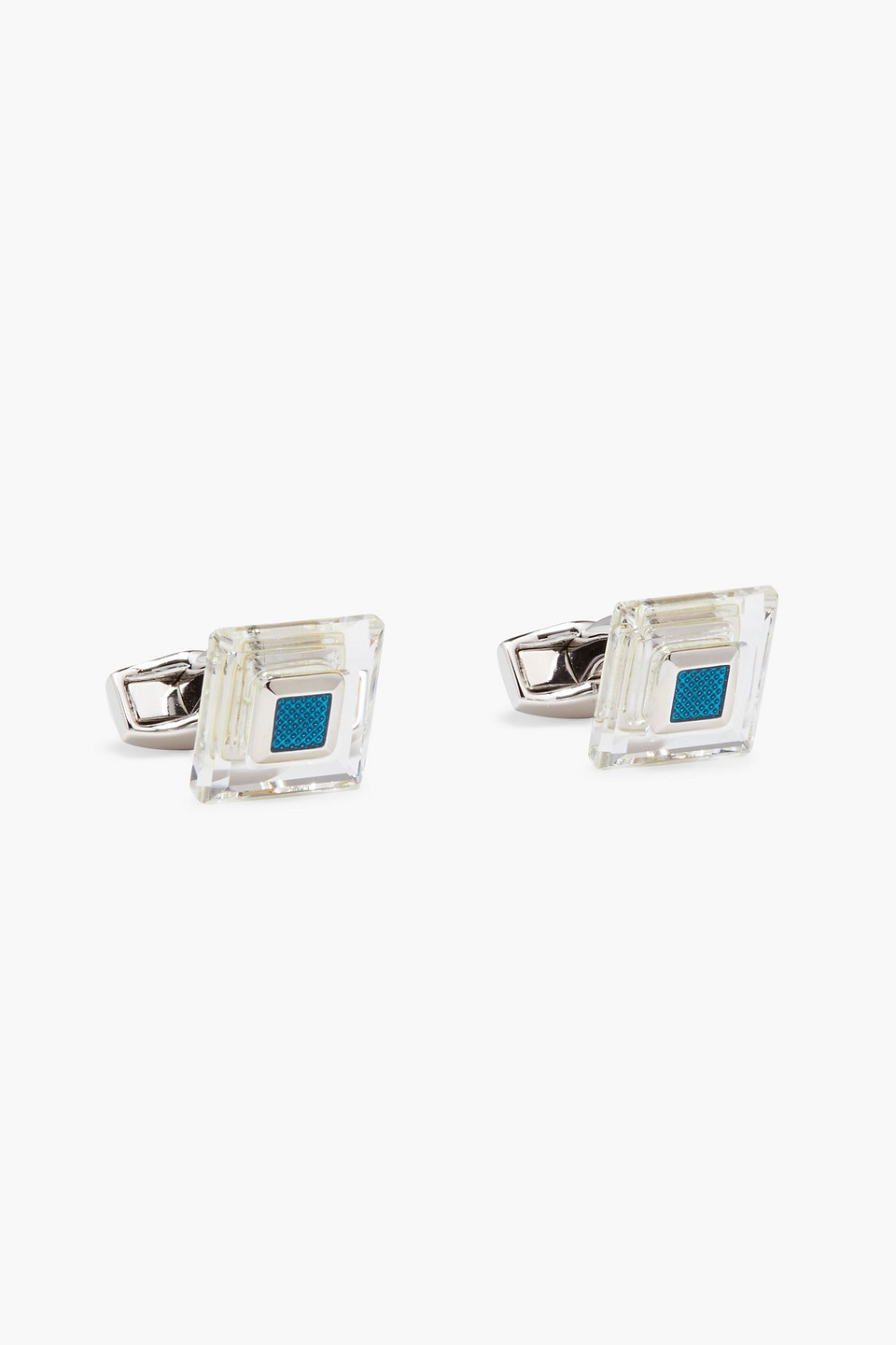 Tateossian Silver-tone, Swarovski Crystal And Enamel Cufflinks In Teal