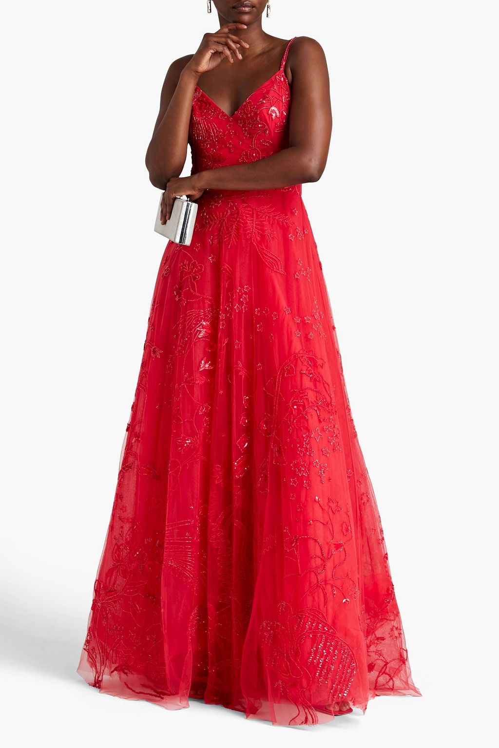 Red Embellished silkblend tulle gown ZUHAIR MURAD THE