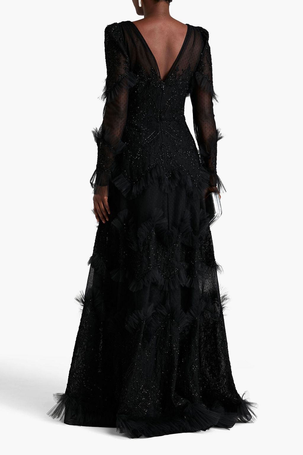 ZUHAIR MURAD Embellished point d'espritpaneled lace gown THE