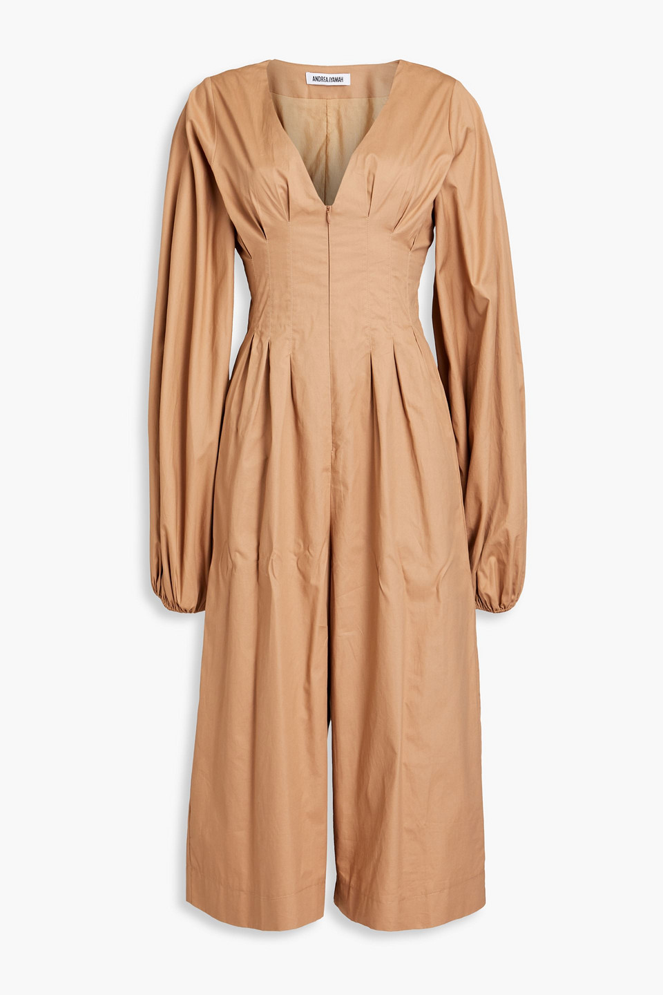 Andrea Iyamah Nia Pleated Cotton-poplin Jumpsuit In Beige