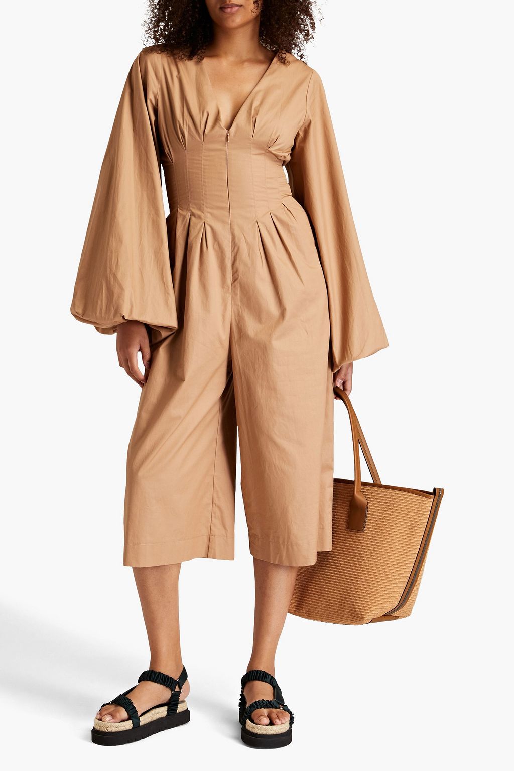 ANDREA IYAMAH Nia pleated cotton-poplin jumpsuit