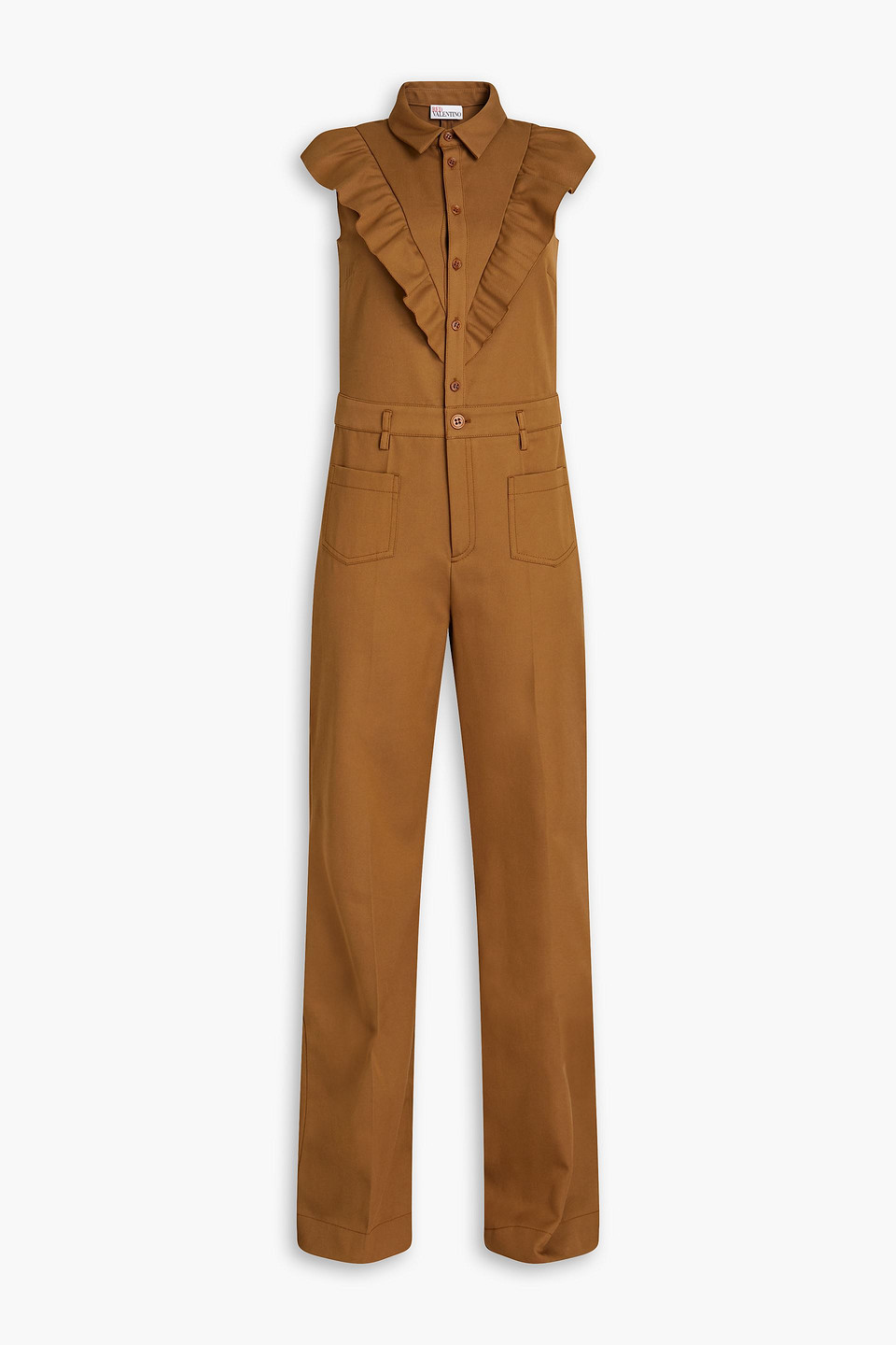 Red Valentino Ruffled Cotton And Wool-blend Twill Jumpsuit In Light Brown