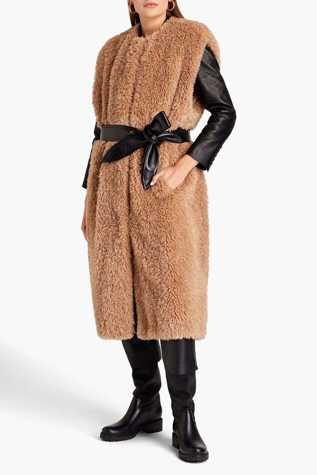 STAND STUDIO Denise belted faux shearling vest