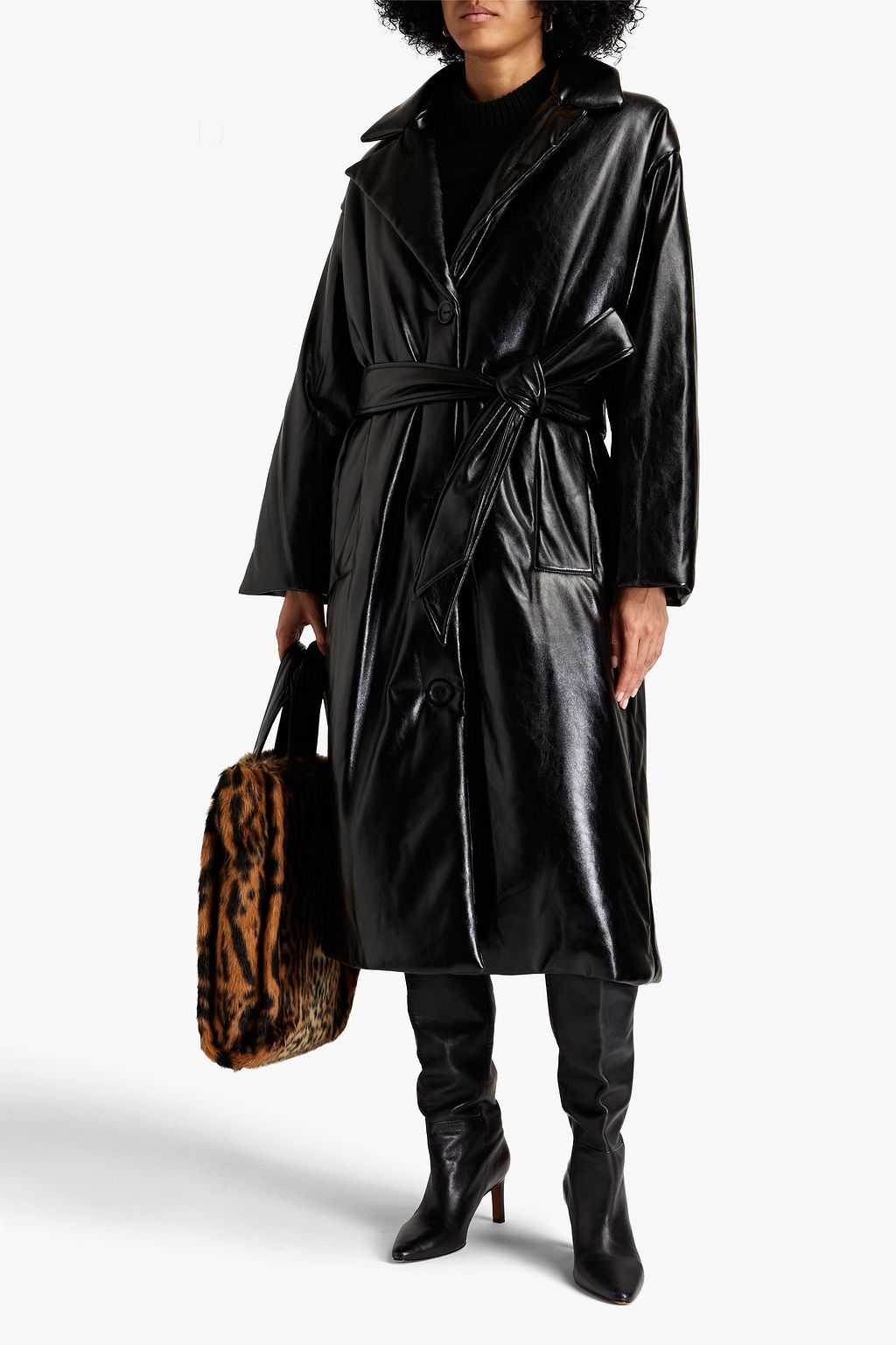 STAND STUDIO Irma belted faux leather coat