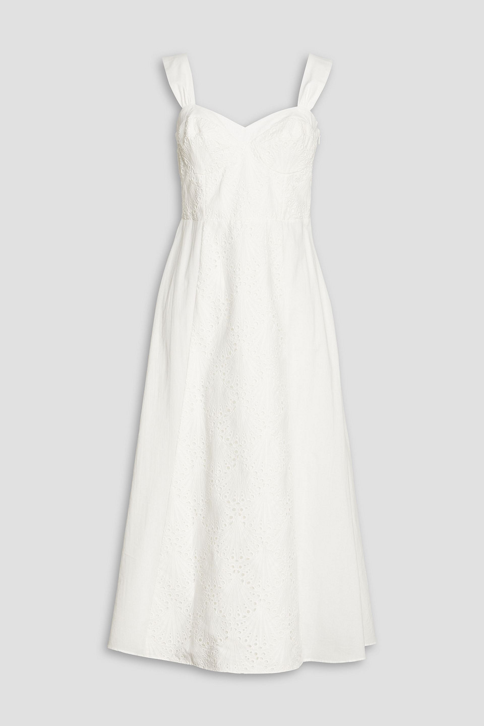 AMUR Organic cotton canvas-paneled broderie anglaise midi dress