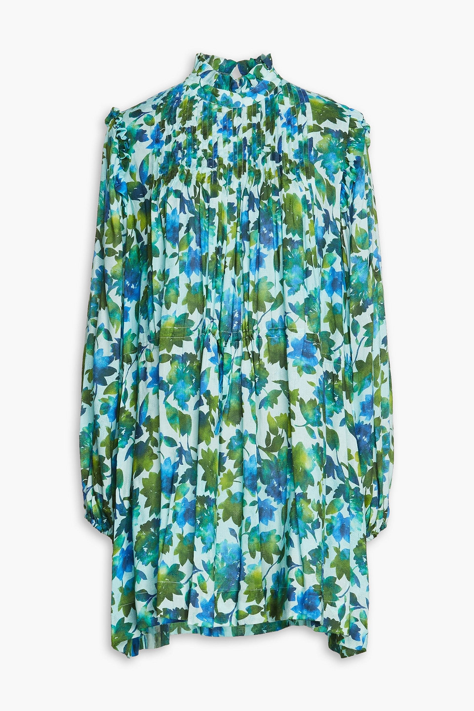 AMUR Pintucked floral-print woven mini dress