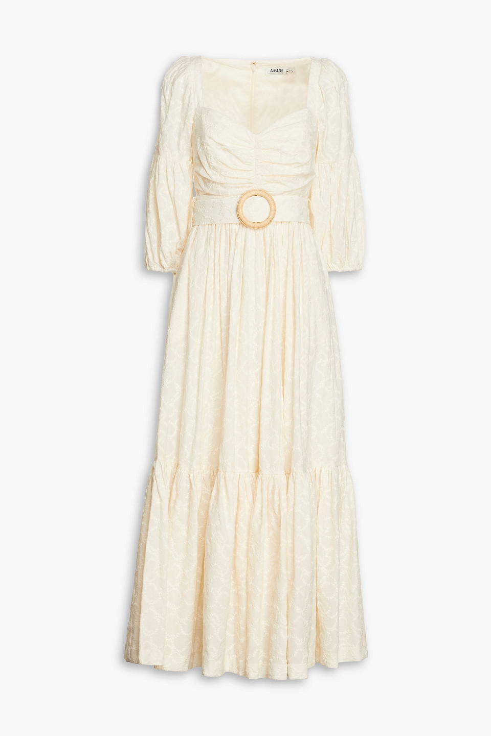 AMUR Gathered embroidered organic cotton midi dress