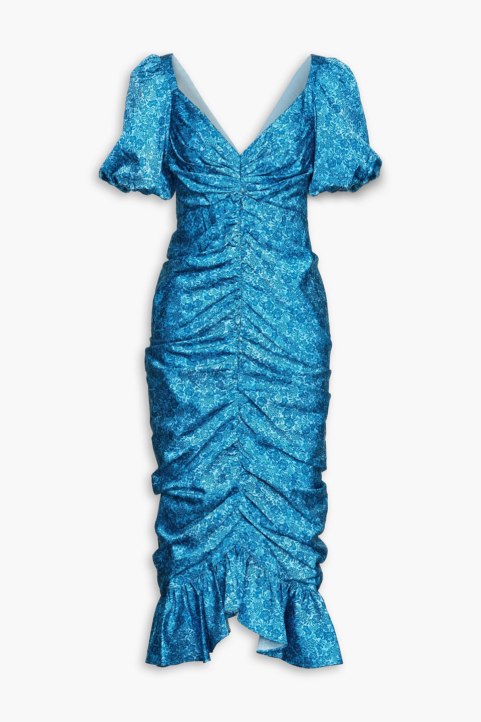 AMUR Ruched printed cady midi dress