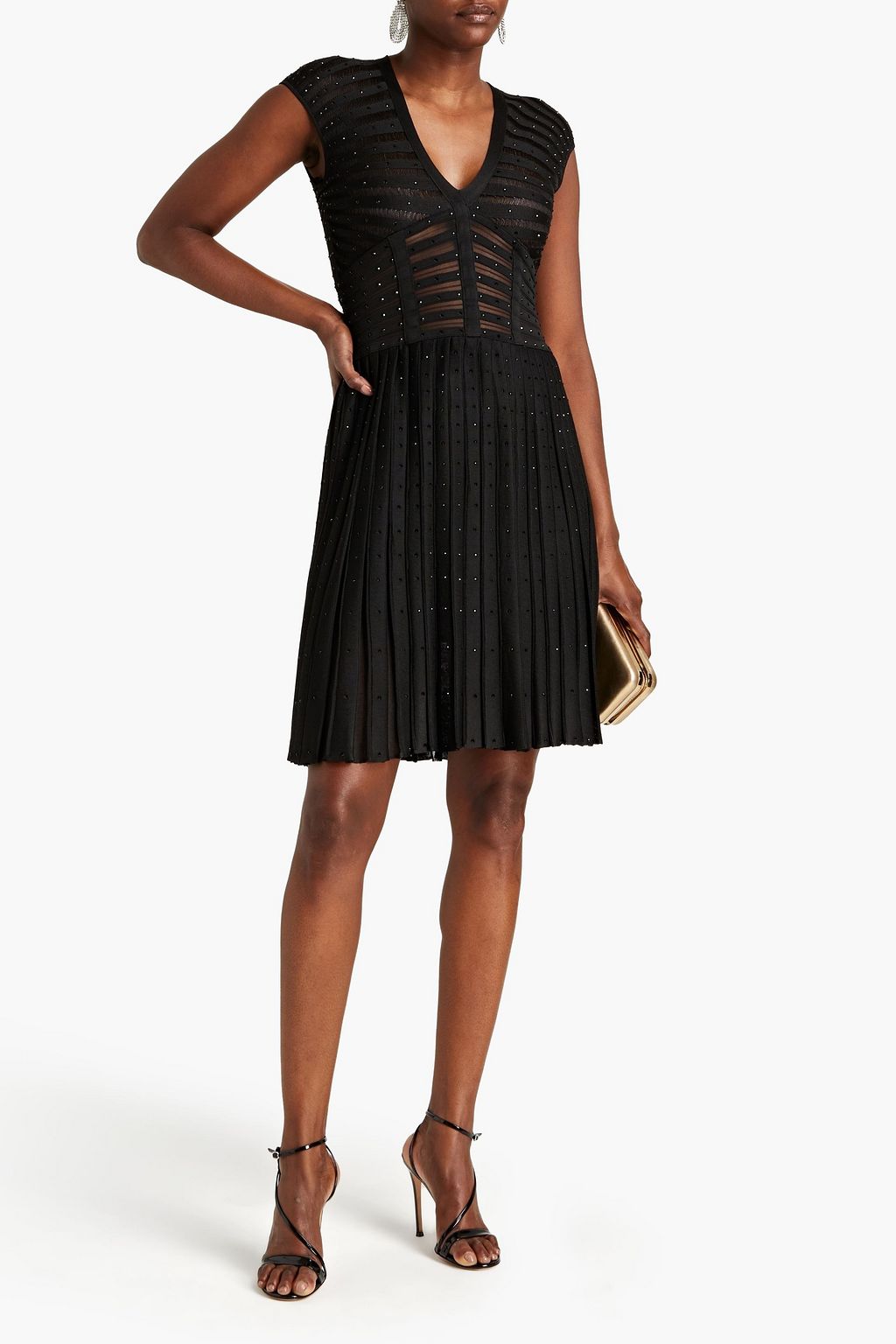Black Crystal-embellished pleated 