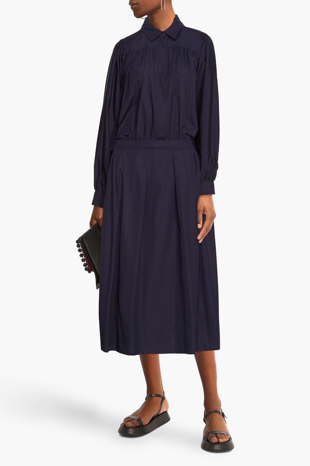 MARNI Pleated cotton-poplin midi shirt dress