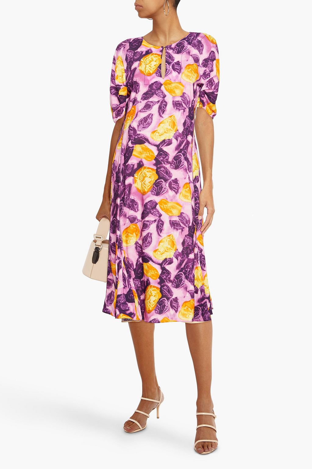MARNI Pleated floral-print crepe midi dress