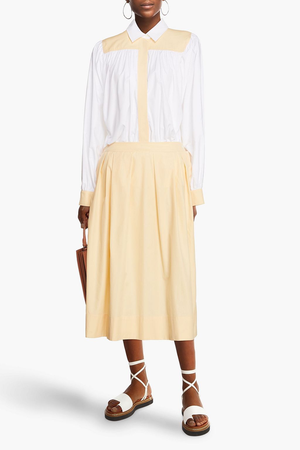 MARNI Pleated cotton-poplin midi shirt dress