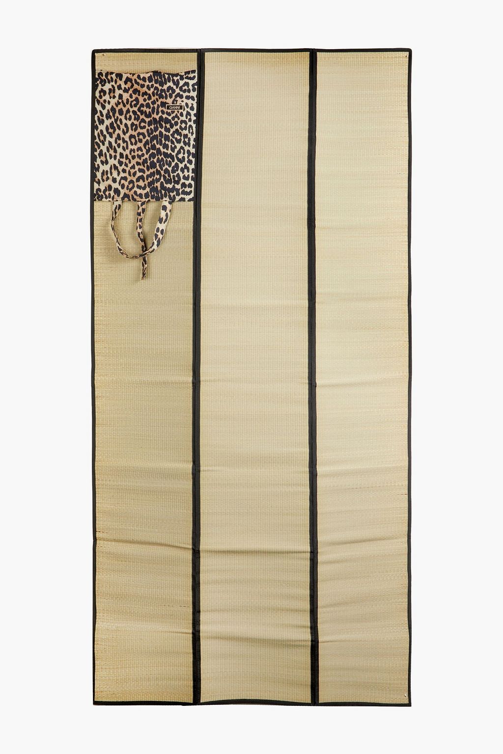 GANNI Leopard-print woven and straw beach towel