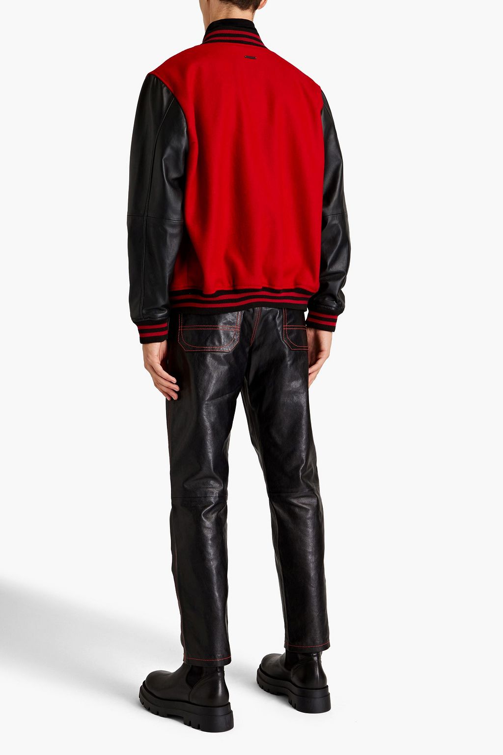DEADWOOD Appliquéd leather-paneled wool-felt bomber jacket