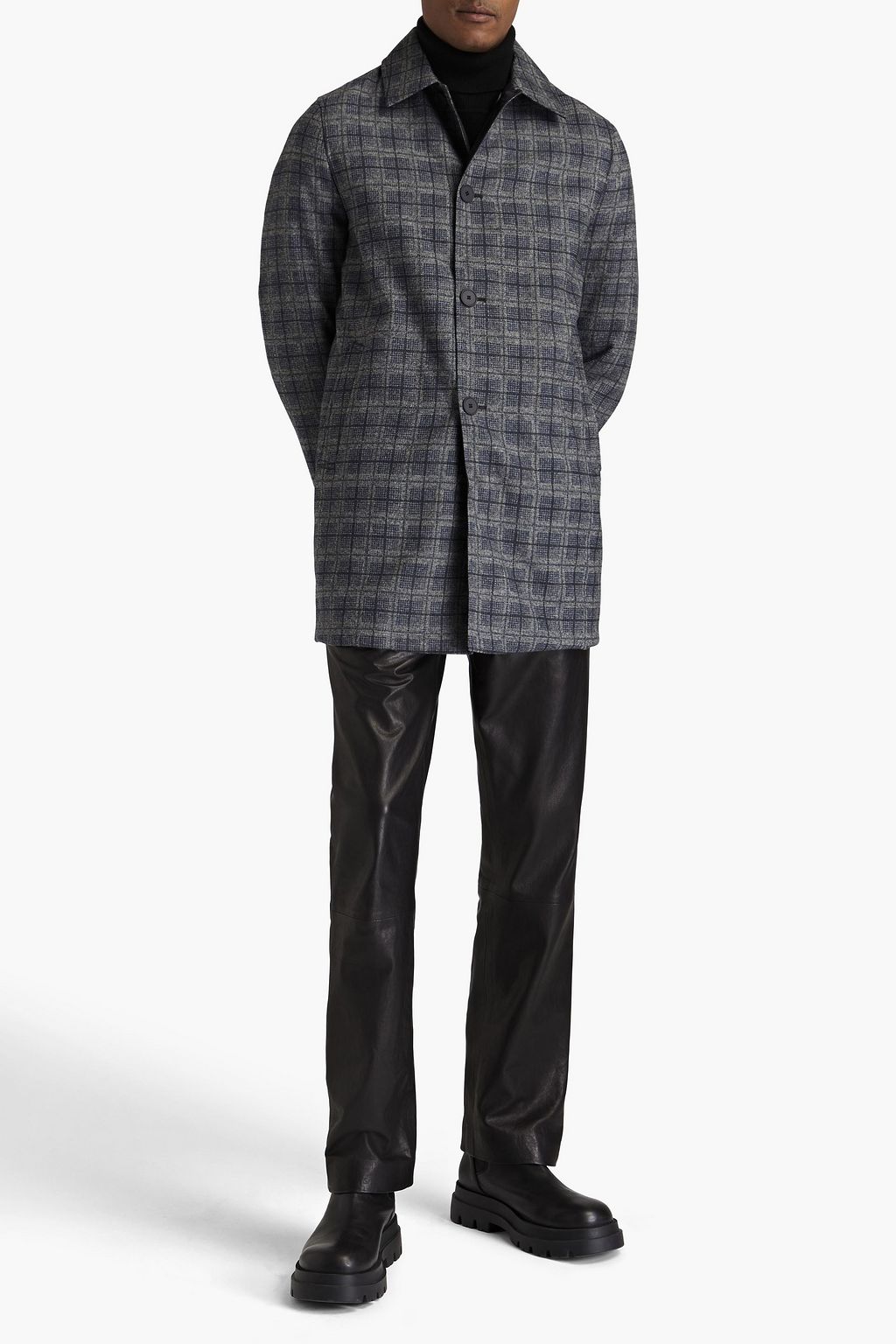BOTTEGA VENETA Reversible checked wool-crepe and shell coat