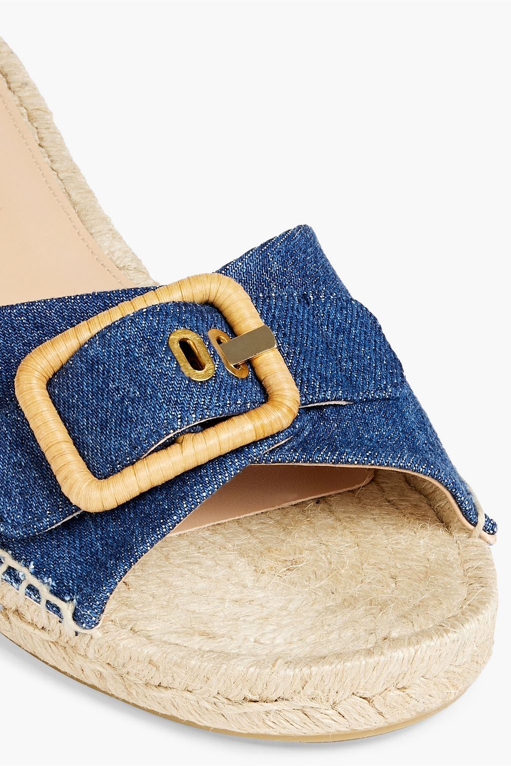 VERONICA BEARD Apa buckled denim espadrille slides