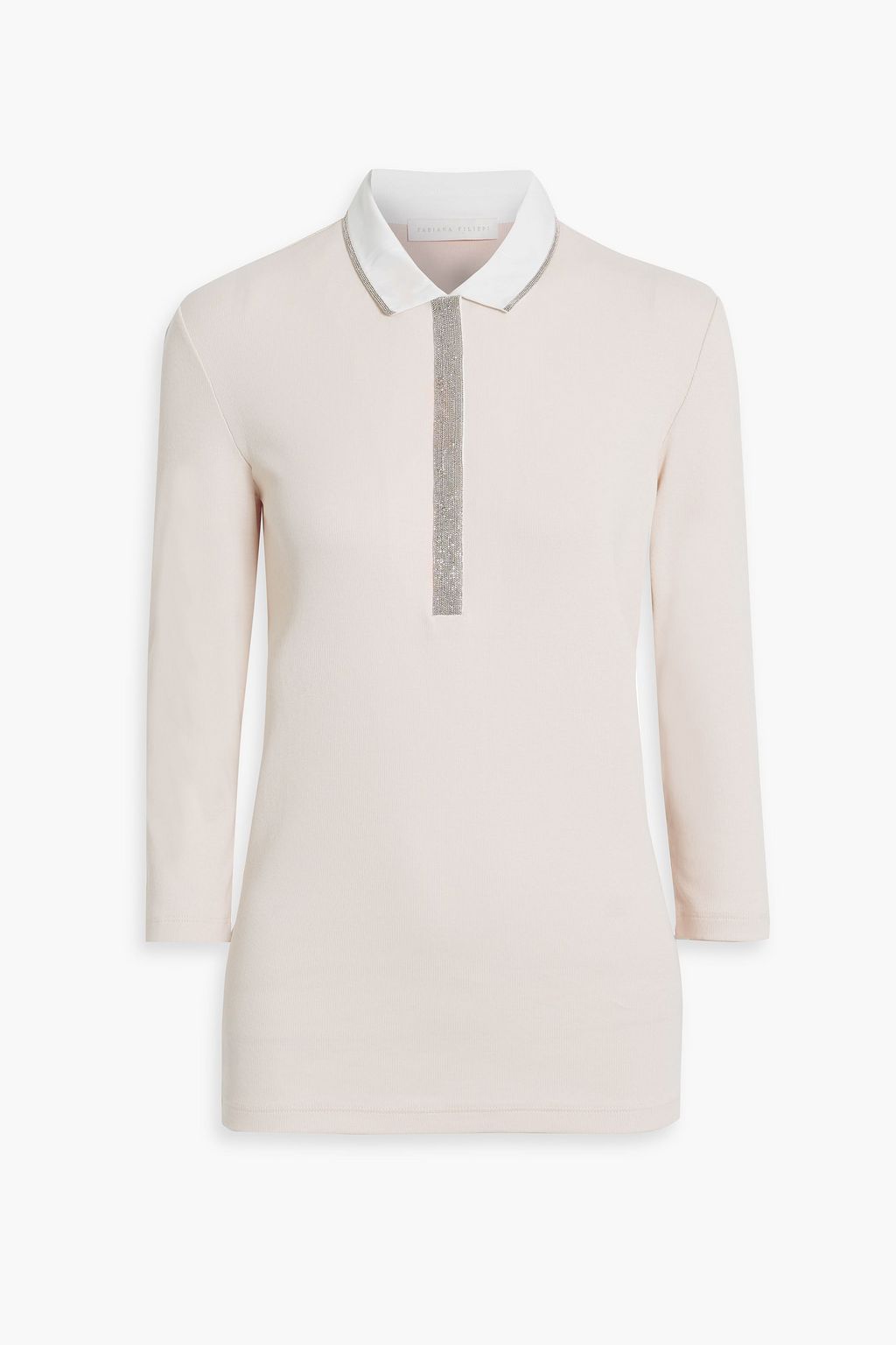 Fabiana Filippi - Bead-Embellished Ribbed Cotton-Blend Polo Sweater Pink - It 46