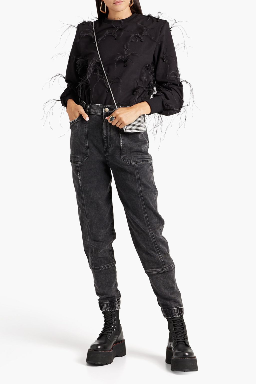 RETROFÊTE Carter distressed high-rise tapered jeans