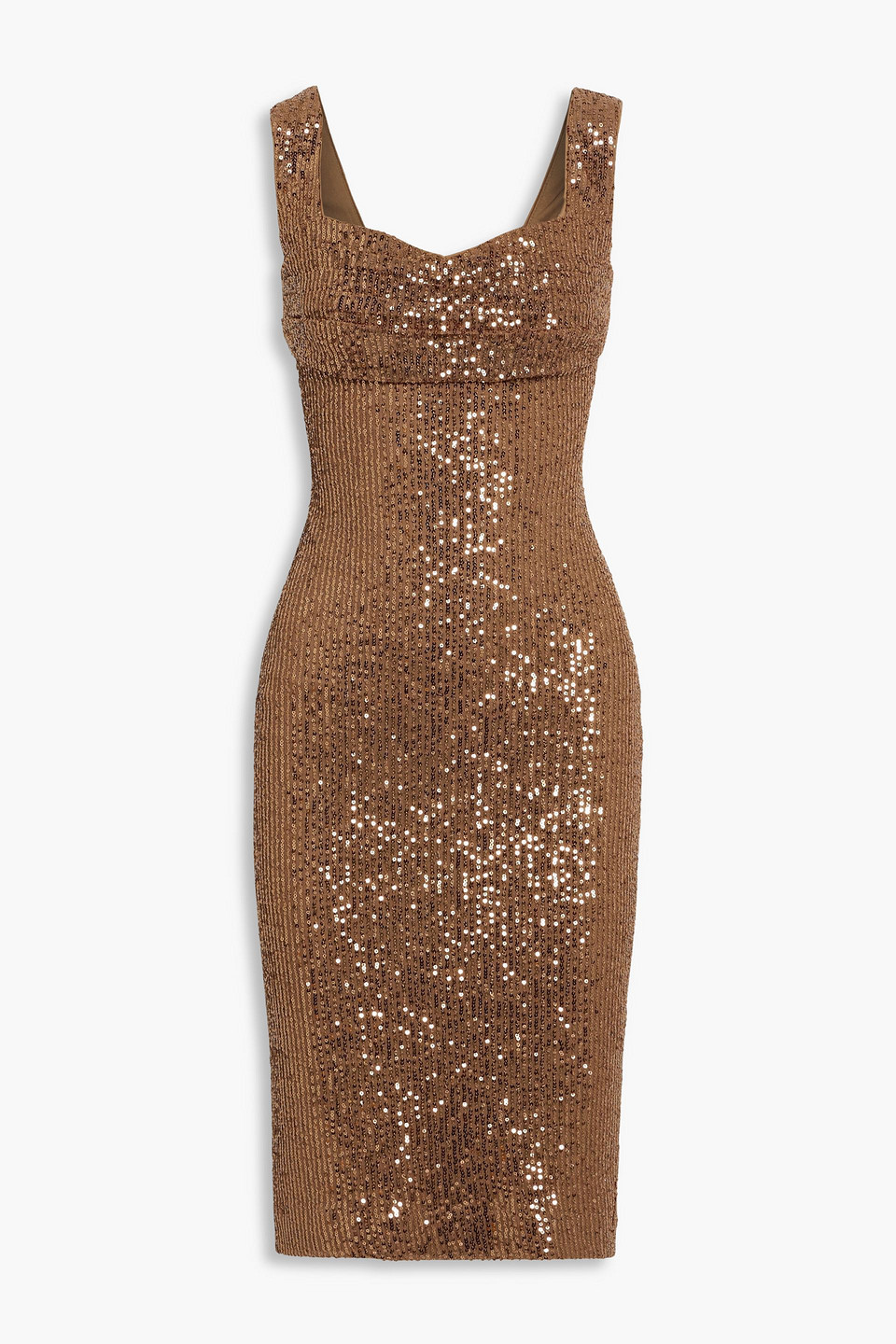 Shop Badgley Mischka Sequined Stretch-tulle Dress In Light Brown