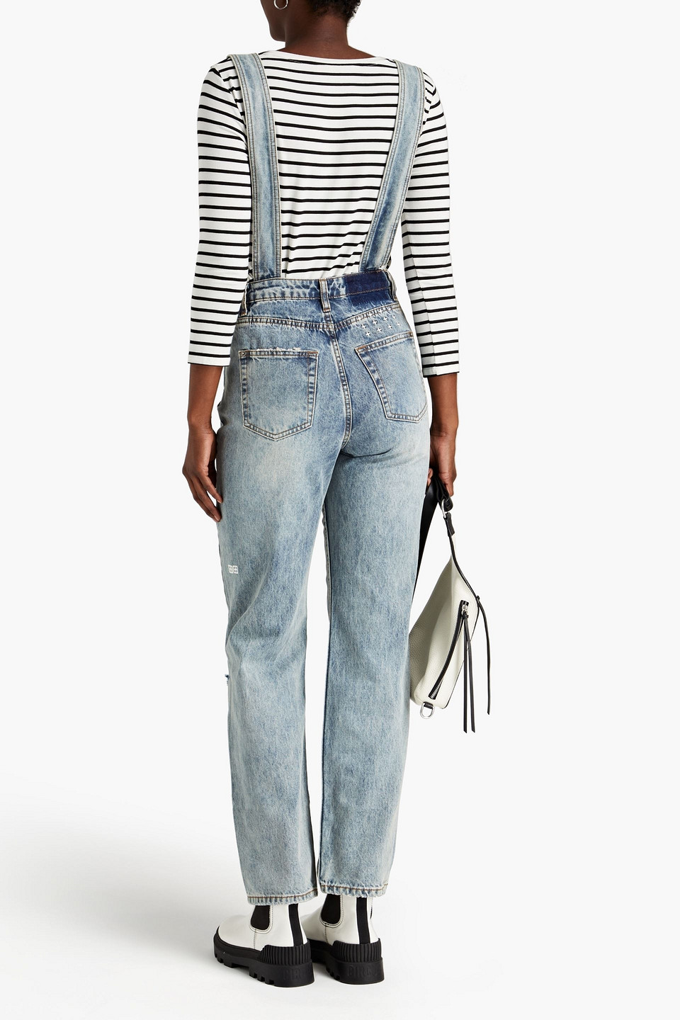 KSUBI CLOSE CALL DISTRESSED DENIM OVERALLS