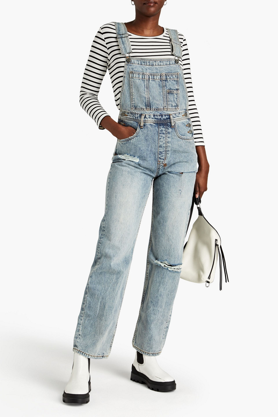 KSUBI CLOSE CALL DISTRESSED DENIM OVERALLS