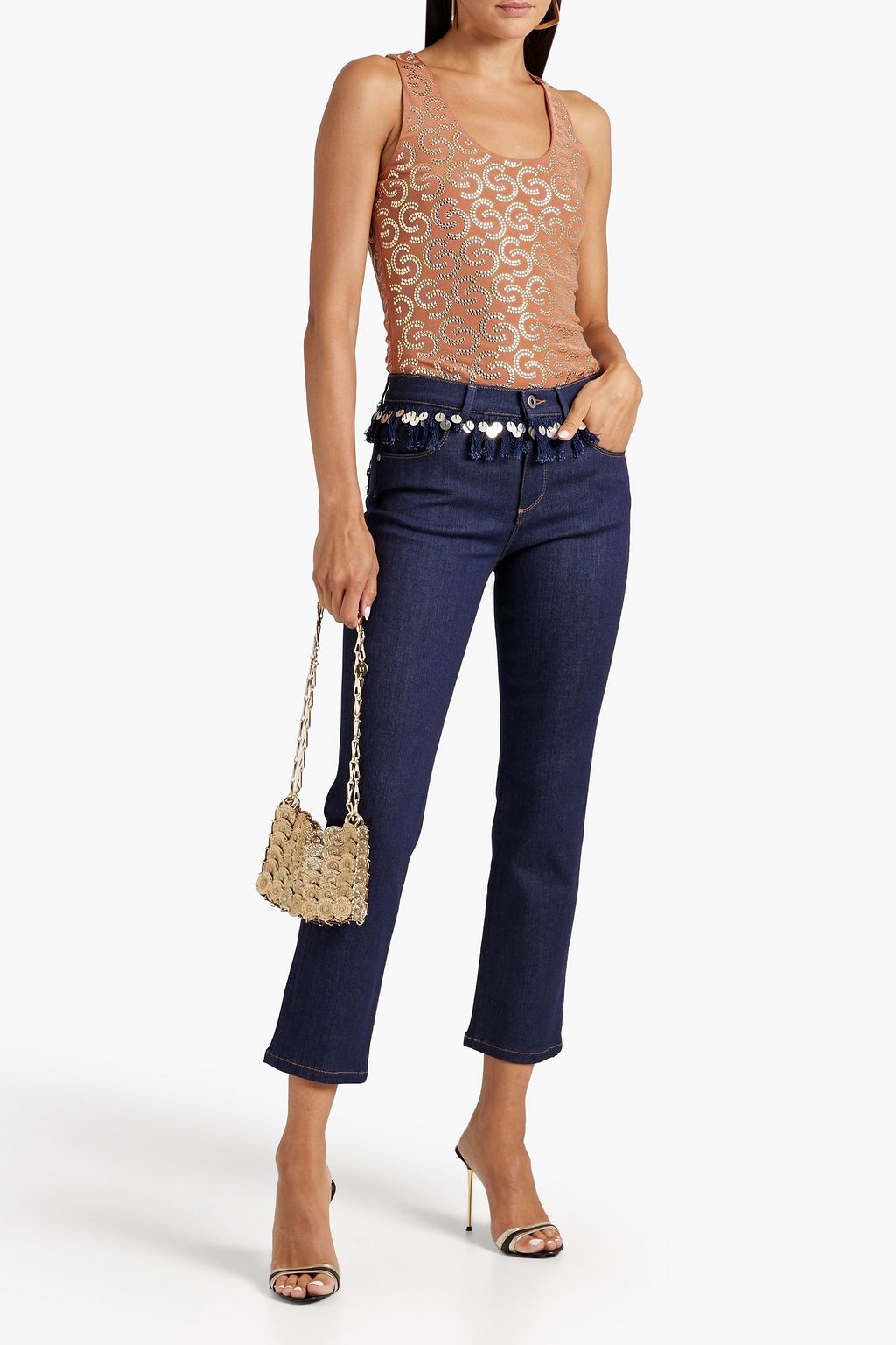 ROBERTO CAVALLI クロップド ミッドライズ クロップド ブーツカットジーンズ スパンコール付き