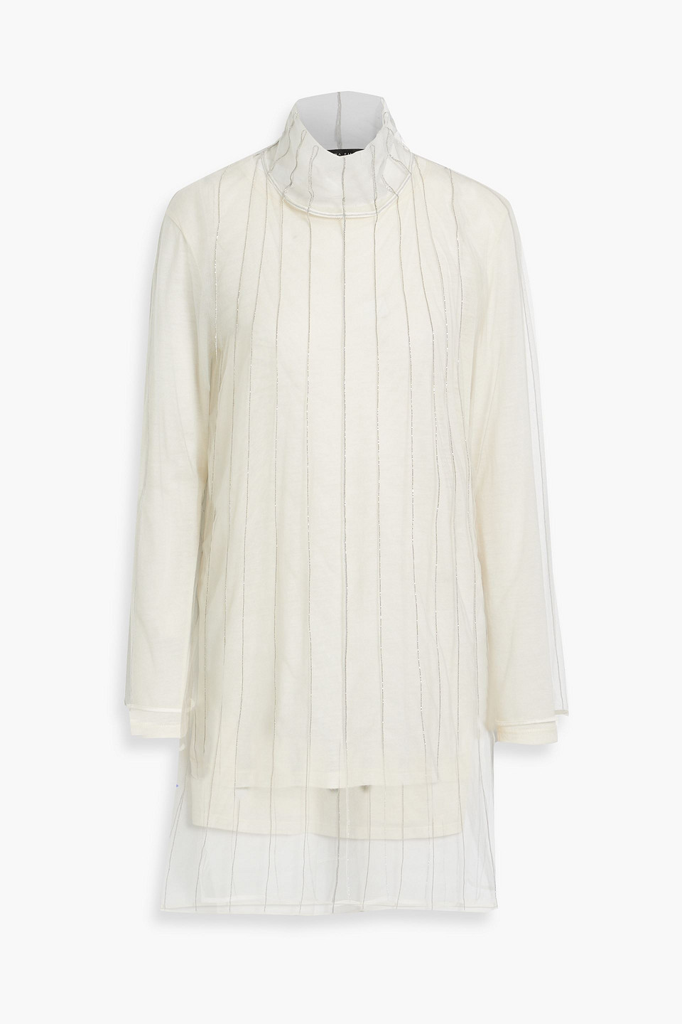 fabiana filippi - layered tulle and merino wool turtleneck top - neutral - it 42