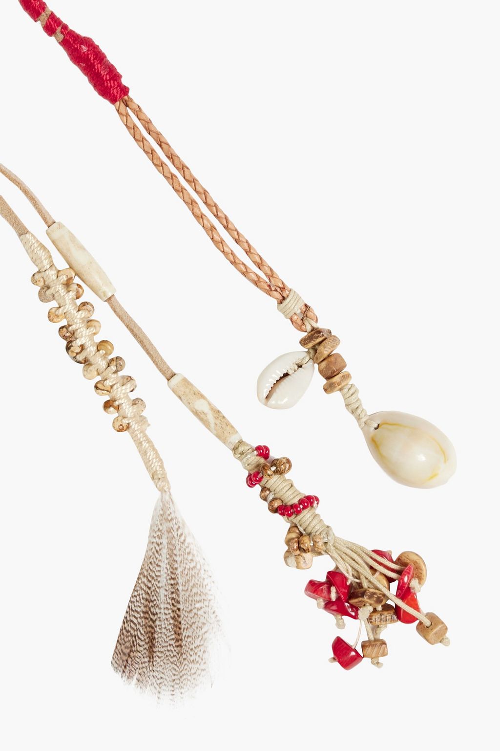 ETRO Suede, feather, shell and multi-stone necklace