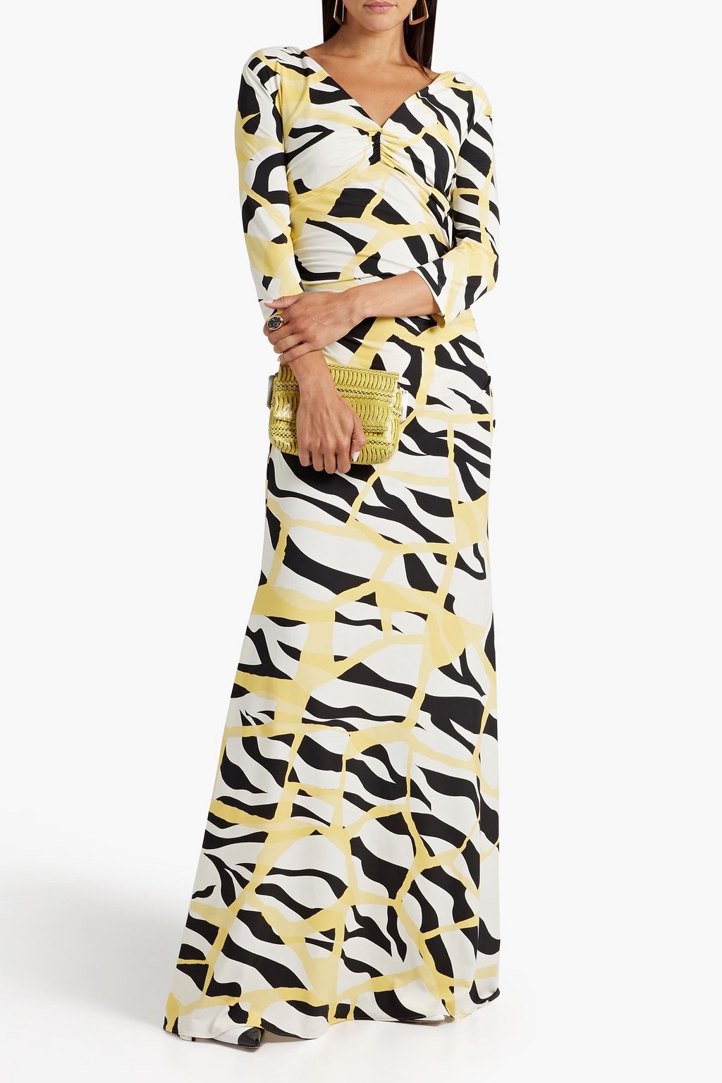 ROBERTO CAVALLI Ruched printed jersey maxi dress