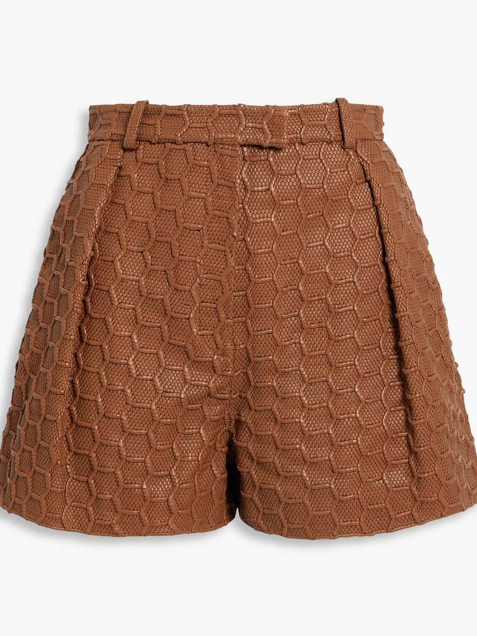 pleated woven faux leather shorts