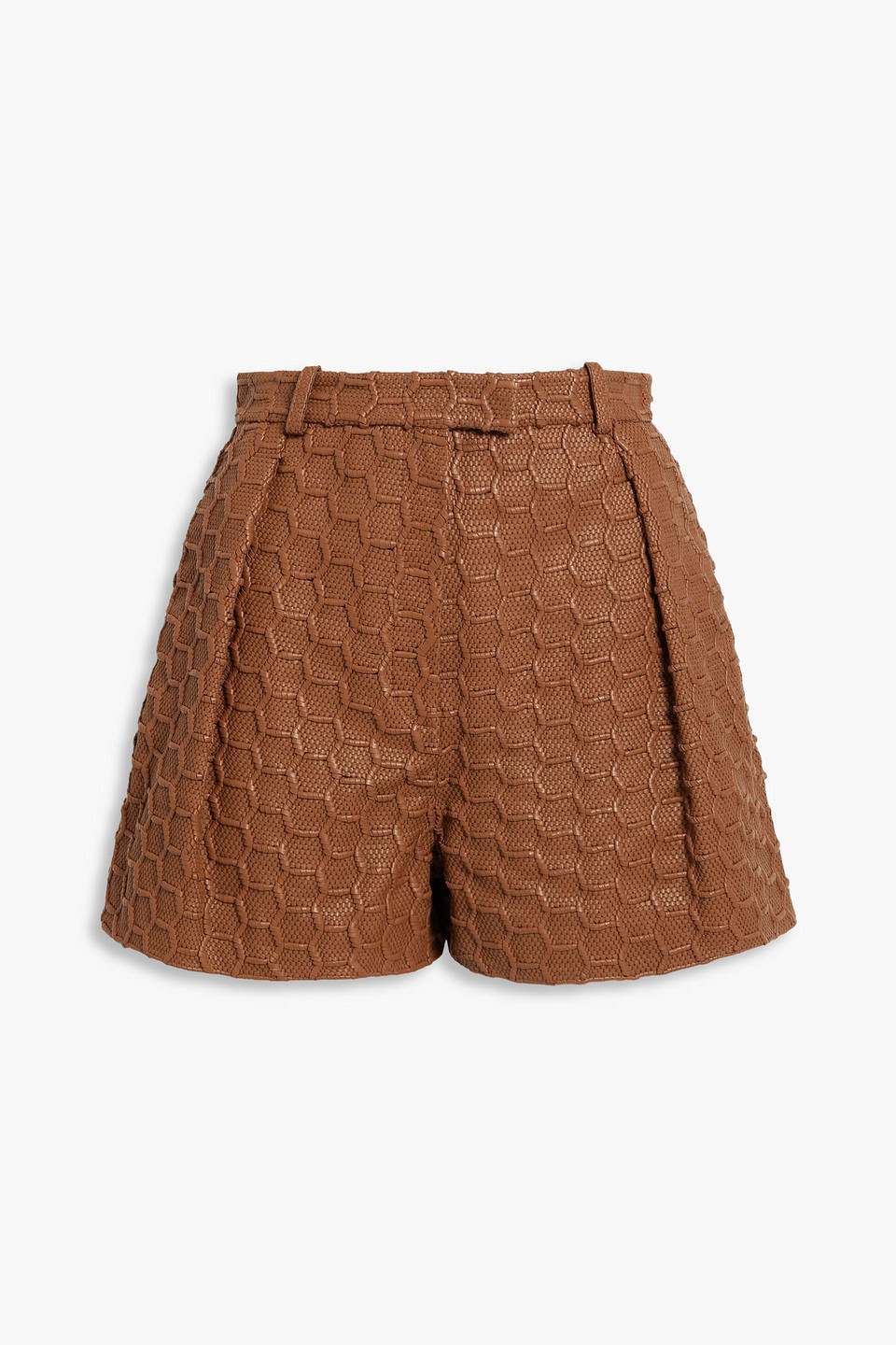 Roberto Cavalli Pleated Woven Faux Leather Shorts In Light Brown