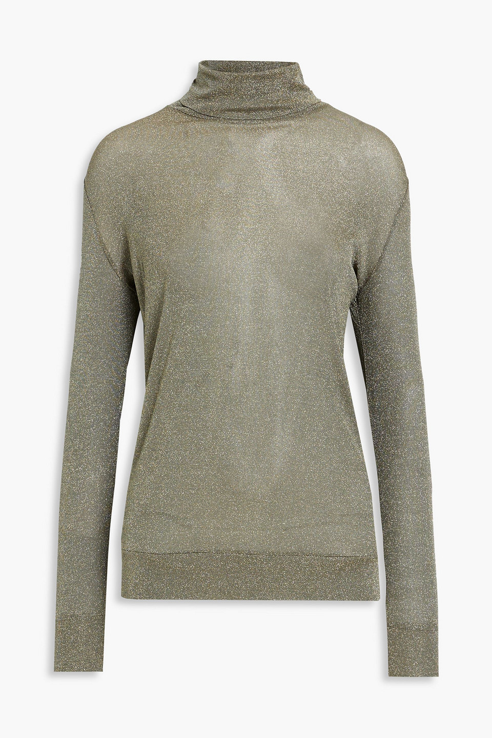 Fabiana Filippi Metallic Stretch-knit Turtleneck Sweater In Army Green