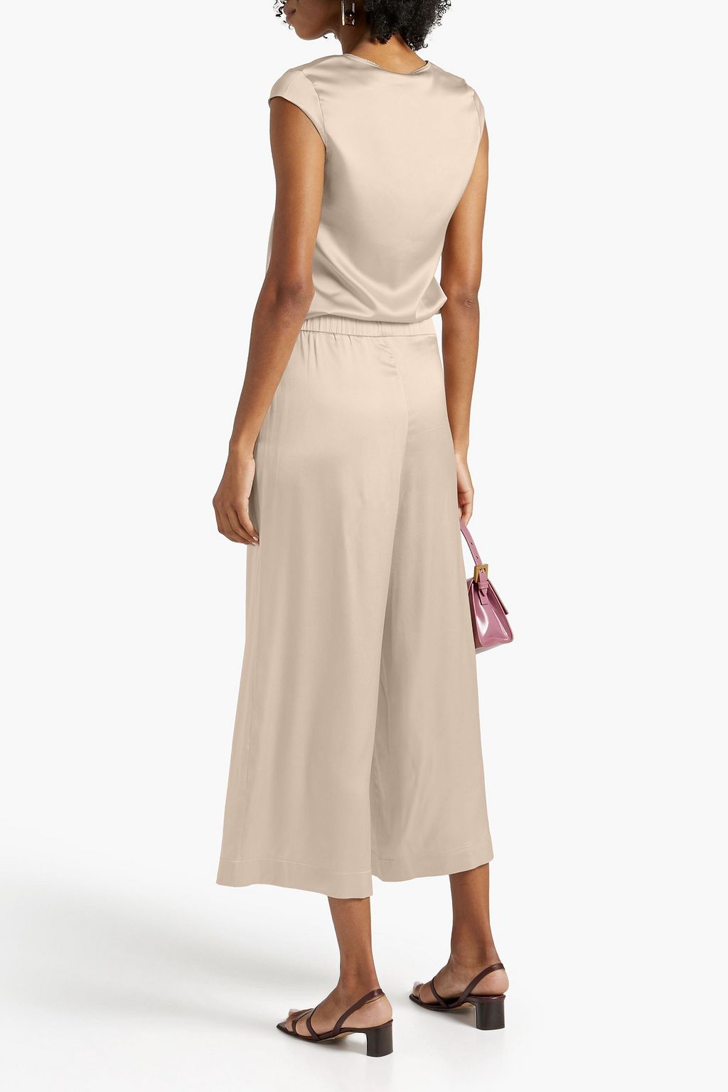 FABIANA FILIPPI Cropped striped stretch-silk satin wide-leg pants